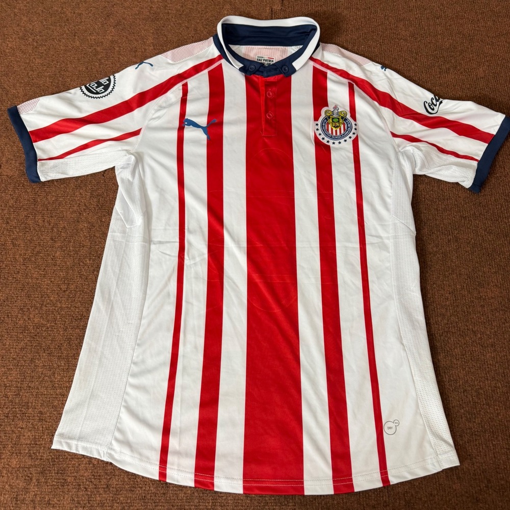 Puma Chivas Guadalajara Soccer Jersey Mens Medium Red White Striped Home Kit